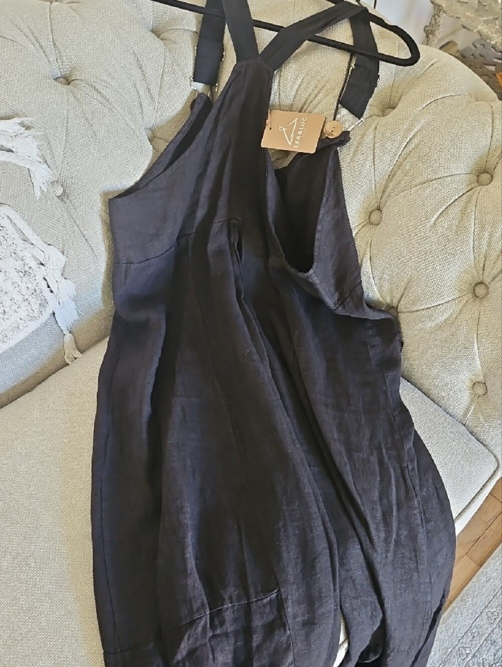 NWT Black Linen Overalls with Adjustable Straps - Picture 2 of 5